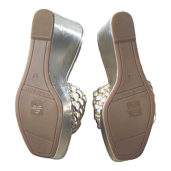 NINE WEST KAT 3 Metallic Silver & Gold Basketweave 4.5” Wedge NWOT Size … - Picture 5 of 11